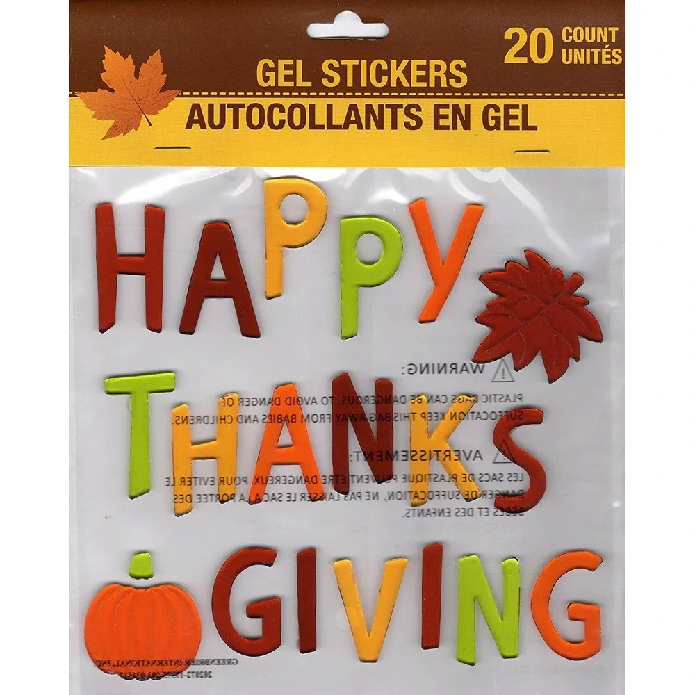 NEW Happy Thanksgiving 20 pc Window Gel Clings Holiday Decor Pumpkin Fall Leaf!